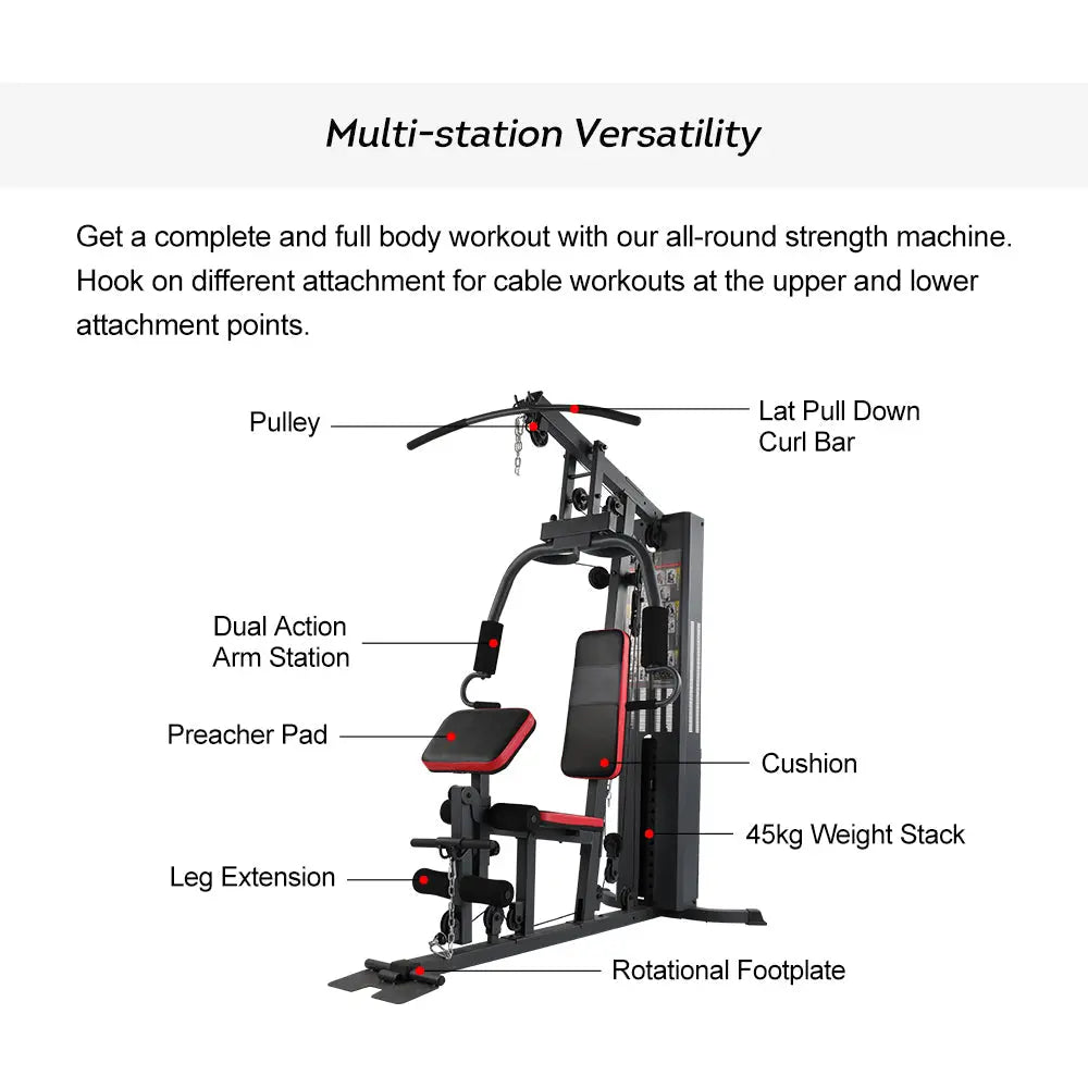 Multifunction Home Gym Machine with 45kg Weight Stack